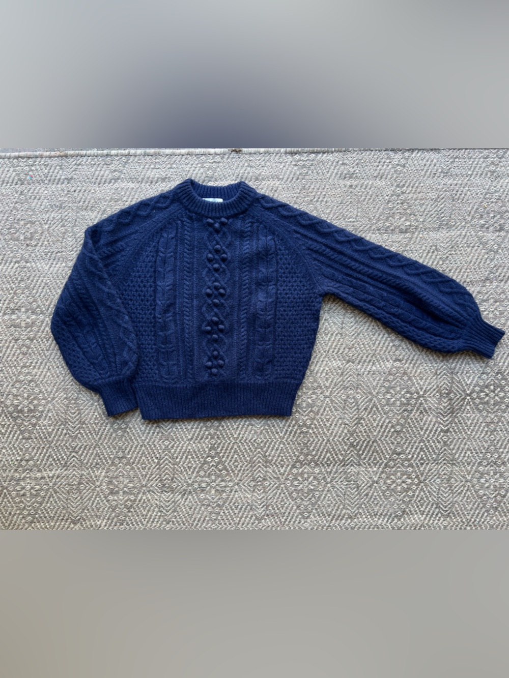 Demylee J Crew Bobbe Cable Knit Wool Sweater Navy Balloon Sleeve Womens Medium